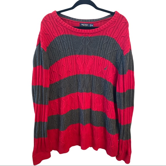 Vintage Nautica sweater XXL Red and Grey oversized 100% cotton - Picture 1 of 5